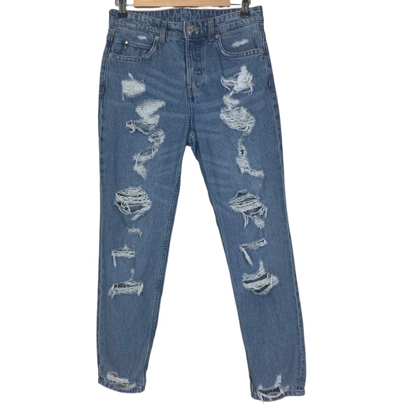 H&M &Denim Women’s Distressed Denim Button Fly Jeans Light Blue Wash Size 4 - Picture 15 of 16